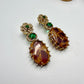 Gold-Tone Earrings with Amber & emerald green Stones | Elegant Statement Jewelry