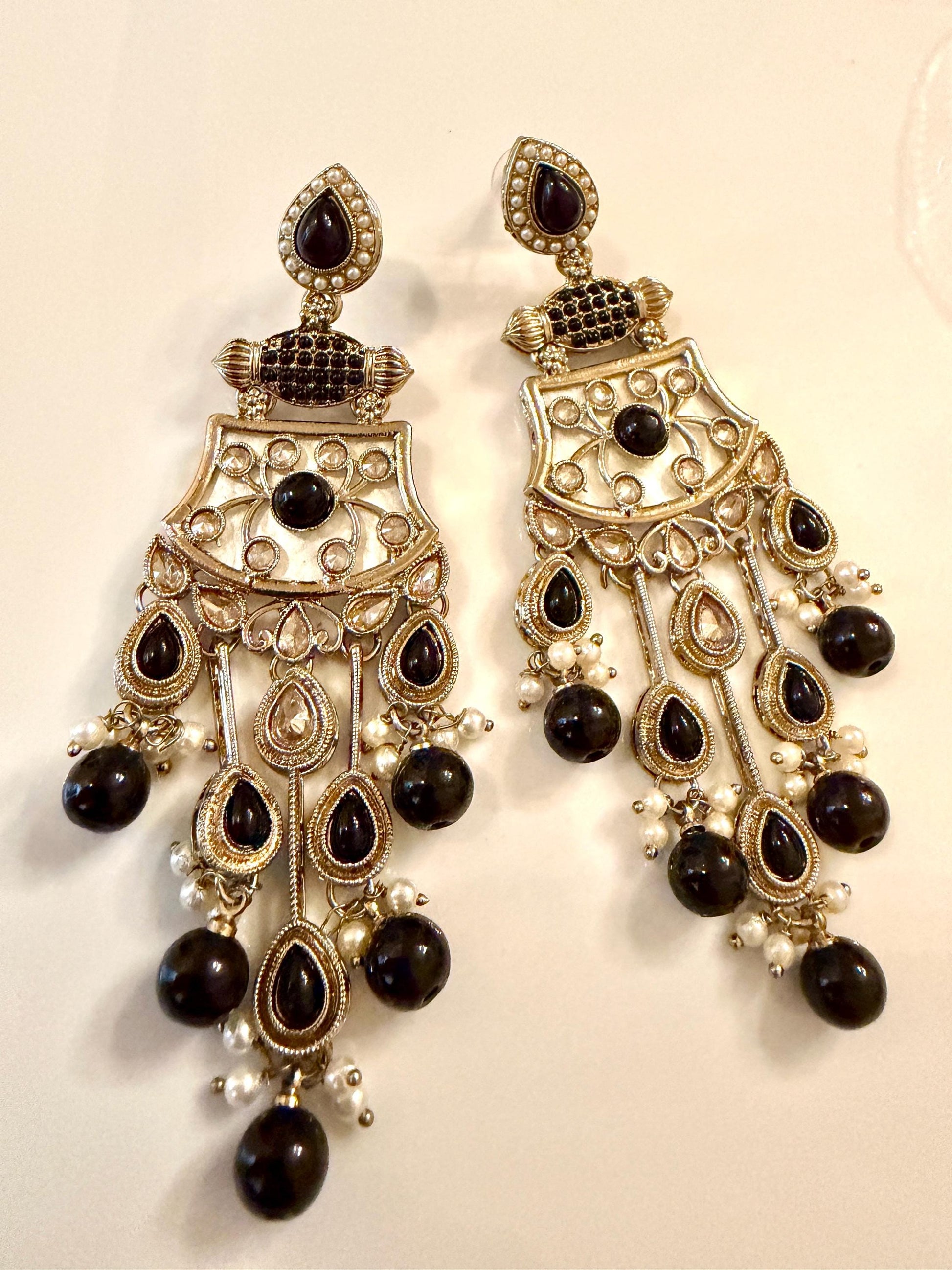 Elegant Blue Jhumka Earrings with stone Accents - Traditional Indian Jewelry