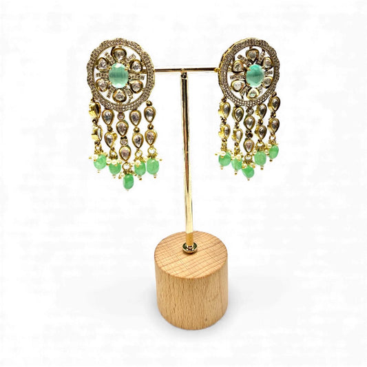 Bollywood Glam Kundan Dangle Earrings | Traditional Gold-Tone Jewelry