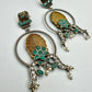 Boho Silver Leaf Earrings | Turquoise & Pearl Dangle Earrings | Vintage Oxidized Jewelry | Handmade Ethnic Statement Earrings for Women