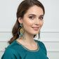 Boho Silver Leaf Earrings | Turquoise & Pearl Dangle Earrings | Vintage Oxidized Jewelry | Handmade Ethnic Statement Earrings for Women