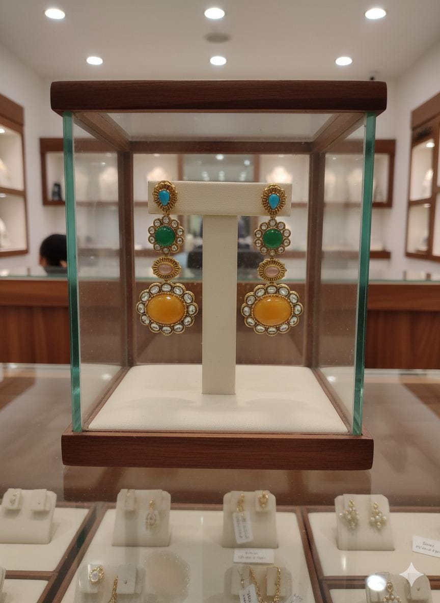 Multicolor Kundan Statement doublet Earrings | Antique Gold Polki Dangler Jewelry | Indian Bridal & Festive Ethnic Earrings