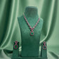 Emerald & Pink Sapphire Necklace with Earring Set - Silver Tone