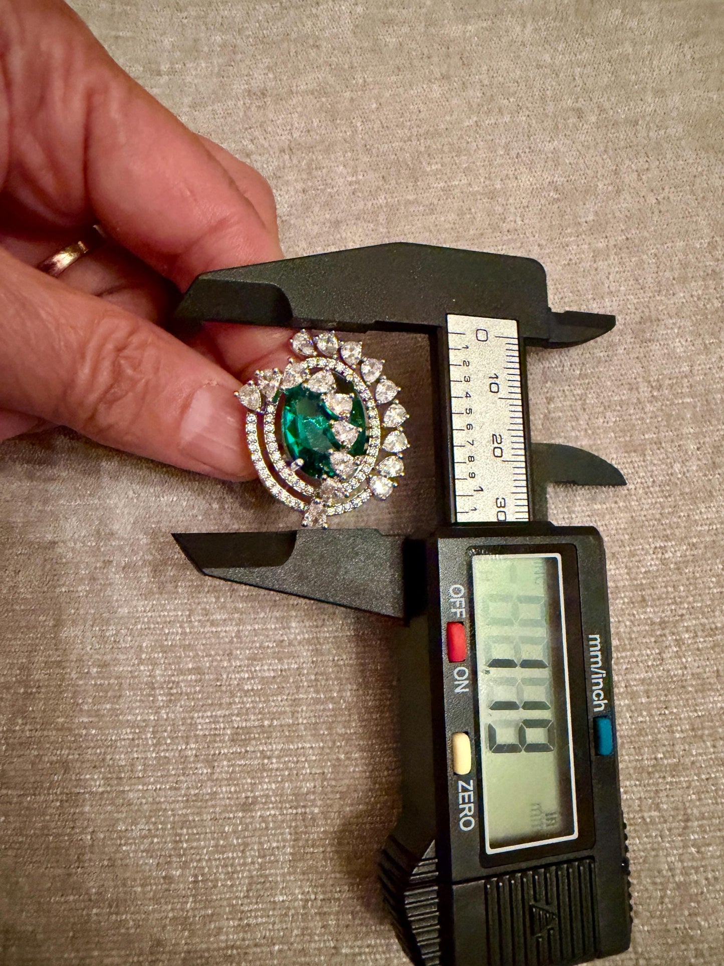 Maha rani silver plated cubic zarconia bold ring green emerald stone