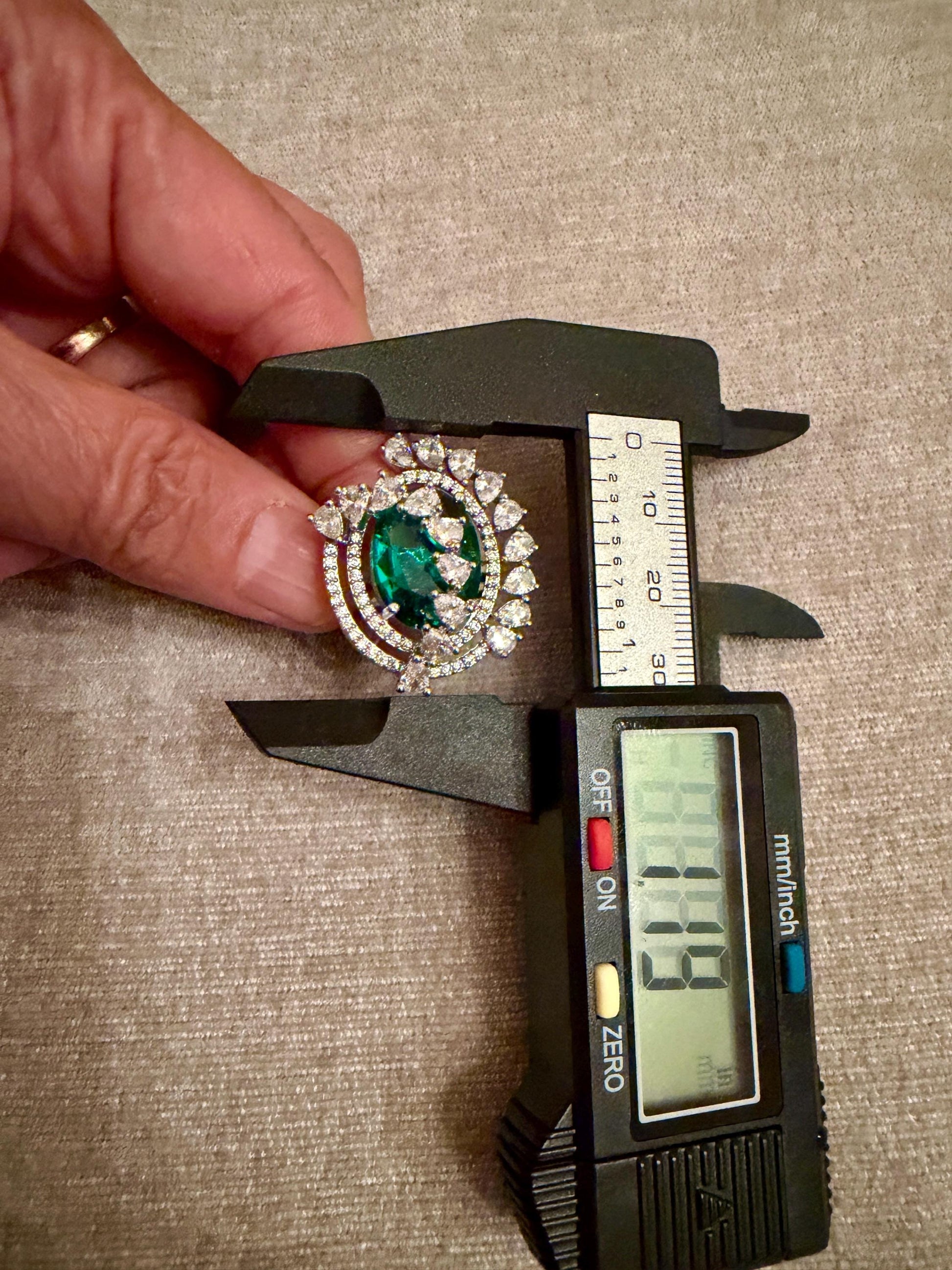 Maha rani silver plated cubic zarconia bold ring green emerald stone