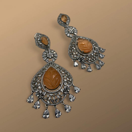 Statement Designer Earrings with ad stone / cubic zarconia rhodium plated,Victorian, women’s gift