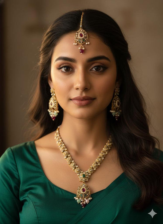 Gold Mala Necklace Set – Indian Pakistani Gemstone Jewelry
