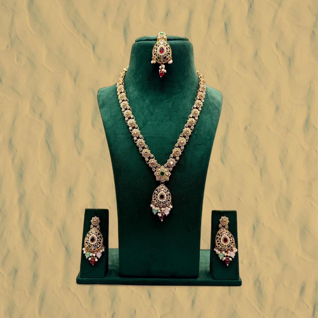 Gold Mala Necklace Set – Indian Pakistani Gemstone Jewelry