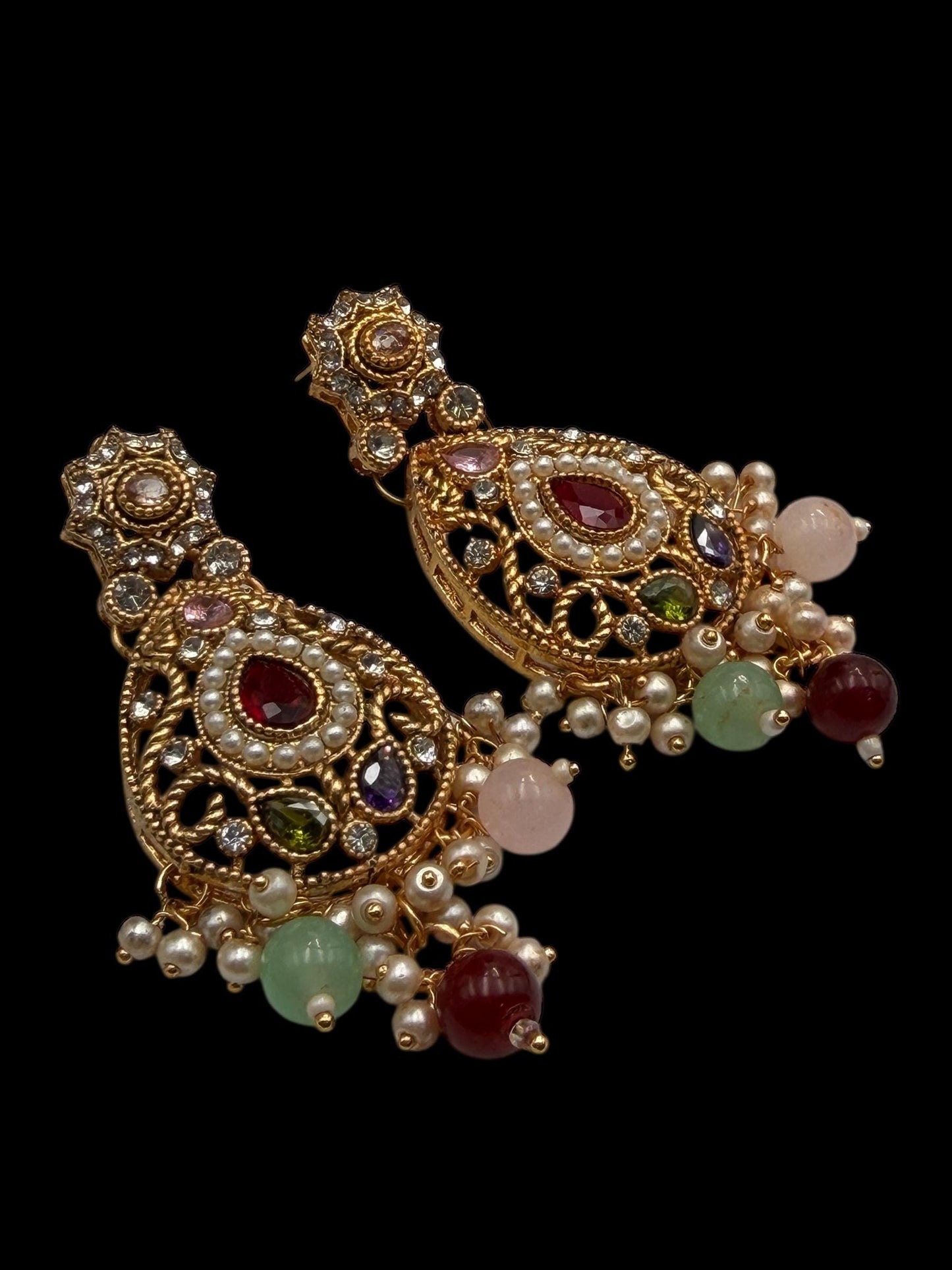 Gold Mala Necklace Set – Indian Pakistani Gemstone Jewelry