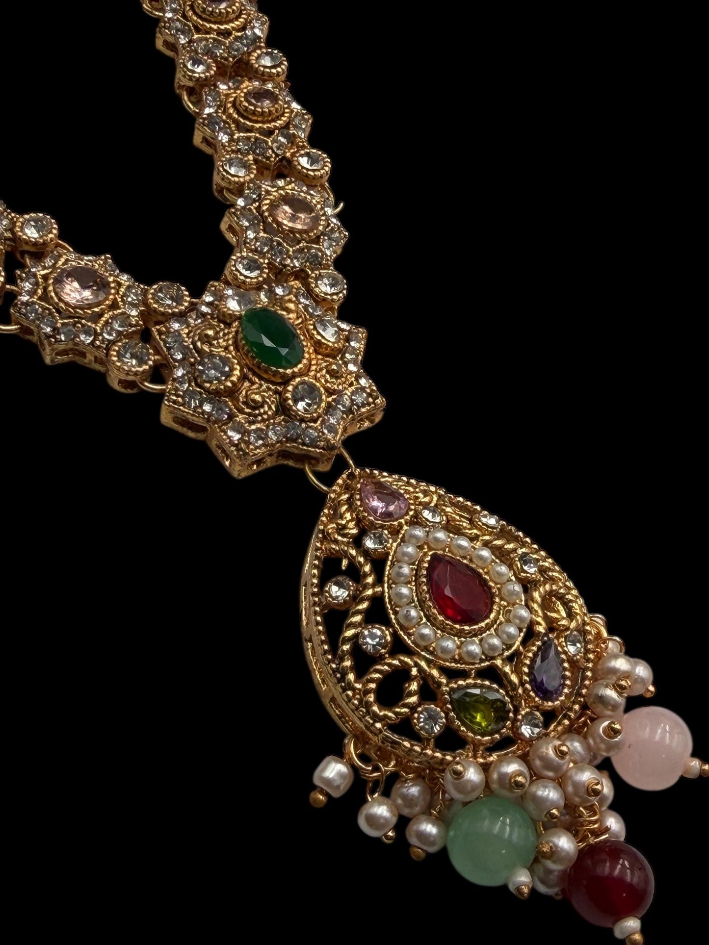 Gold Mala Necklace Set – Indian Pakistani Gemstone Jewelry