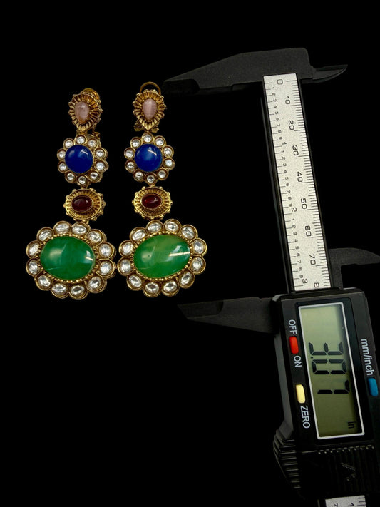 Bollywood Indian Pakistani Designer Earrings with doublet stone gold plated,Victorian statement piece