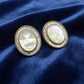 Elegant Oval White Crystal Stud Earrings | Gold Plated Luxury Statement Earrings | Minimal Bridal & Party Jewelry