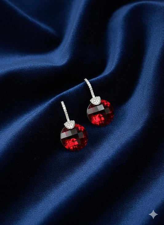 Ruby Red Crystal Drop Earrings | Silver CZ Dangle Bridal Jewelry