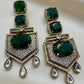 Emerald Green CZ Dangler Earrings | 22K Gold Plated Statement Earrings