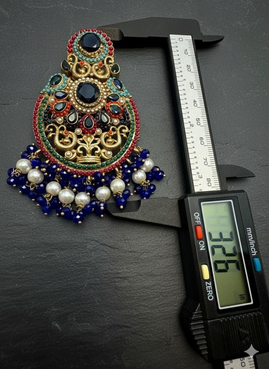 Kundan Pearl Dangler Earrings | Royal Blue & Gold Bridal Jewelry