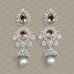 CZ Champagne Crystal Pearl Bridal Earrings | Silver Dangler Jewelry