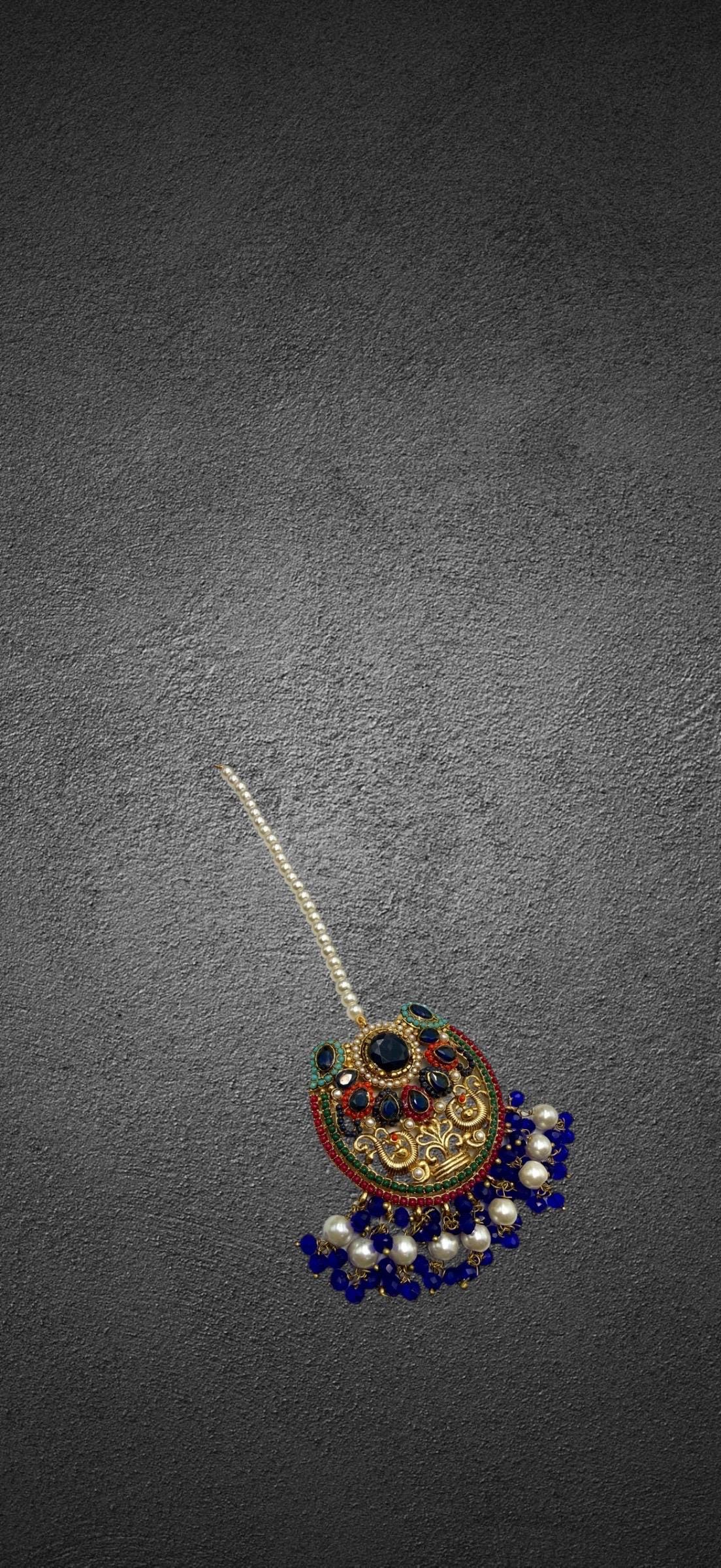 Kundan Pearl Dangler Earrings | Royal Blue & Gold Bridal Jewelry
