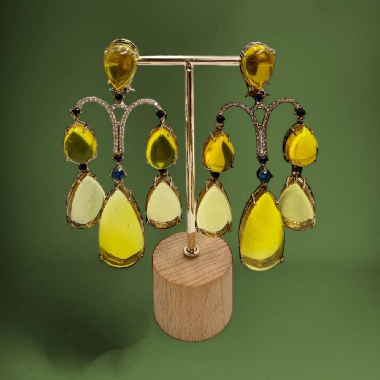 Yellow Crystal Drop Earrings | 22K Gold Plated Bridal Jewelry
