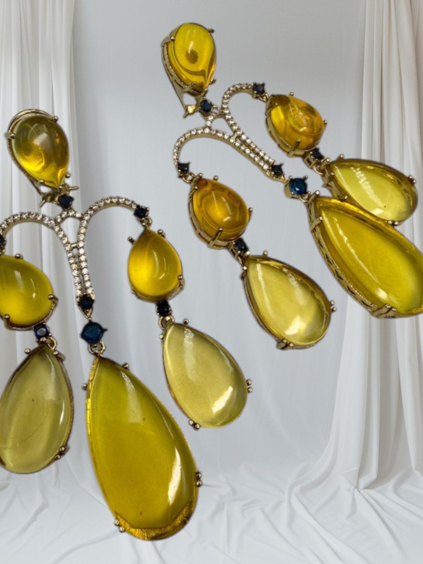 Yellow Crystal Drop Earrings | 22K Gold Plated Bridal Jewelry