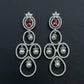 Silver CZ Pearl Drop Earrings | Ruby Crystal Bridal Dangler Earrings | Luxury Wedding Jewelry | Elegant Statement Earrings for Women