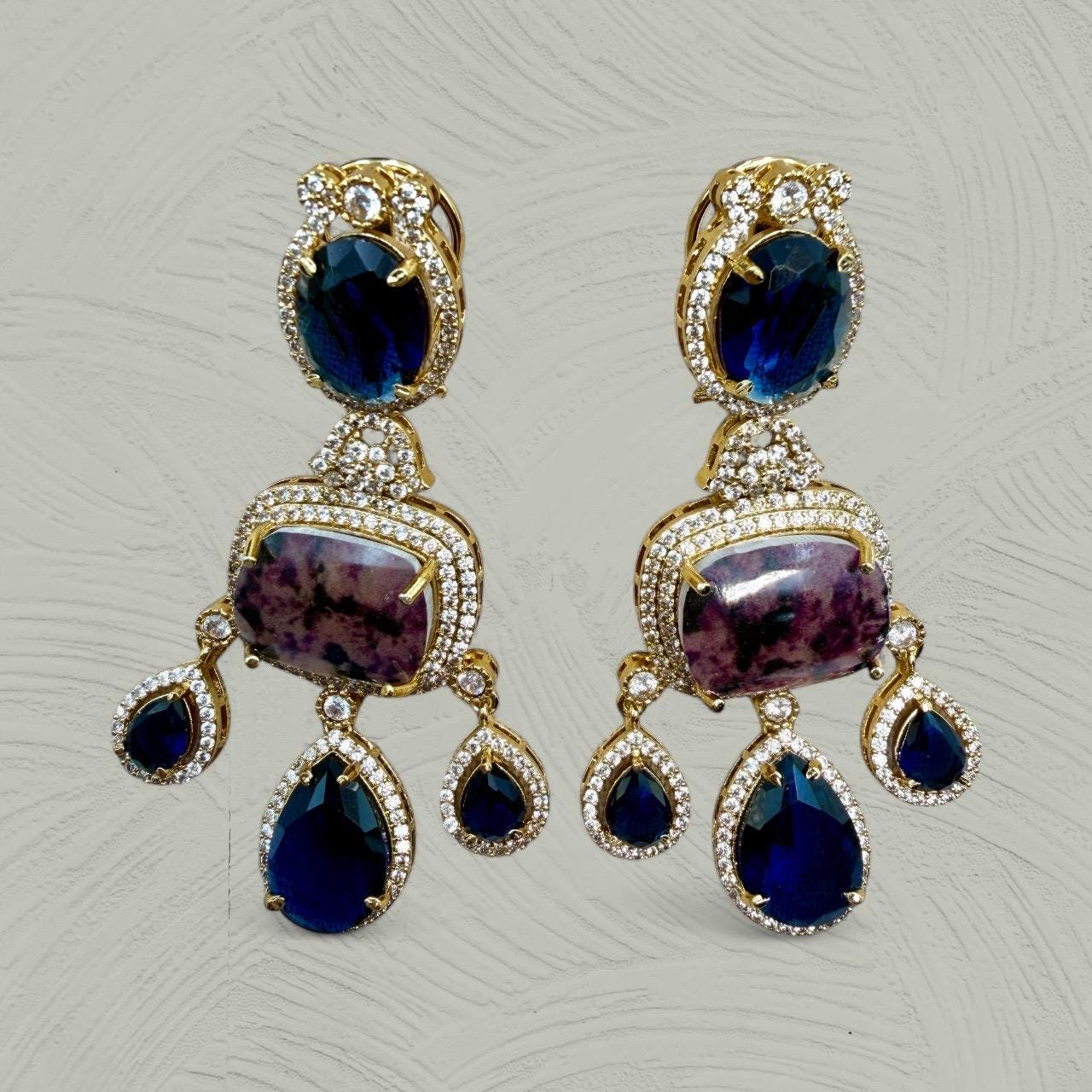 Ruby  Statement Earrings | Gold Plated CZ Dangler Jewelry | Bridal & Partywear Drop Earrings | Luxury Designer Wedding Jewelry