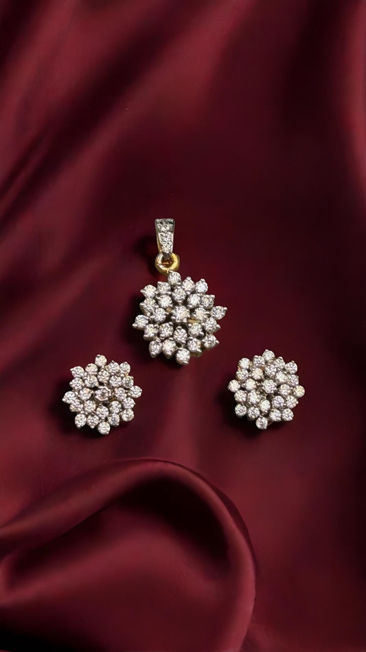 Sterling Silver Pendant and Stud Earring Set, Synthetic Diamond