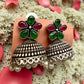 Oxidized Silver Jhumka Earrings | Green & Maroon Floral Stud Jhumkas | Traditional Boho Ethnic Earrings | Handmade Indian Jewelry