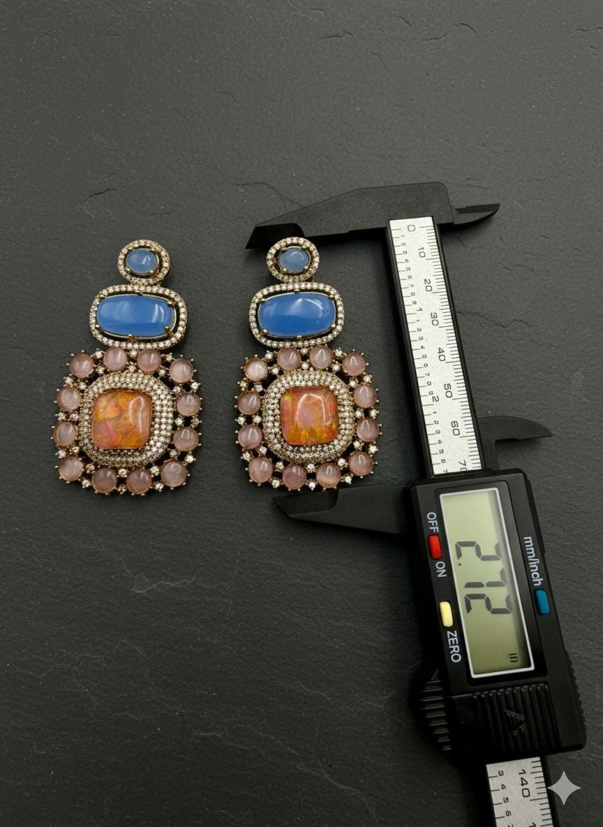 Statement Earrings | Blue Chalcedony & Peach Stone Designer Earrings | Luxury Handmade Bridal Jewelry | Gift for Her