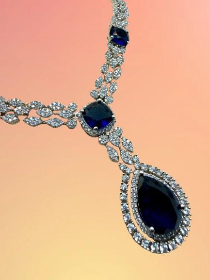 Sapphire Dream Necklace & Earrings Set | Luxury Diamond Accents