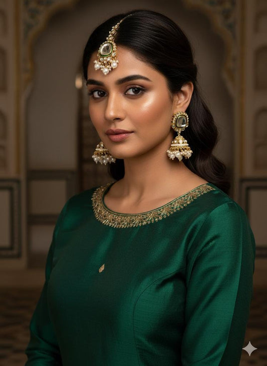Kundan Jhumka Set | Pearl Maang Tikka, Indian Bridal Jewelry