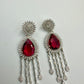 Luxury Ad Ruby Red Dangle Earrings with Sparkling Diamond Accents.