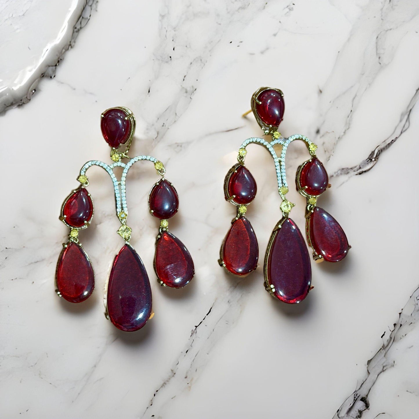 Maroon Chandelier Earrings | Gold Plated Bollywood Statement Jewelry