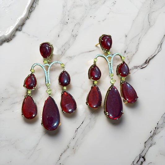 Maroon Chandelier Earrings | Gold Plated Bollywood Statement Jewelry