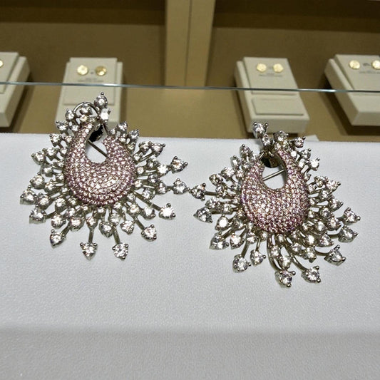 Bollywood Style Statement Silver Peacock Earrings | AD Studded | Indian Jewelry