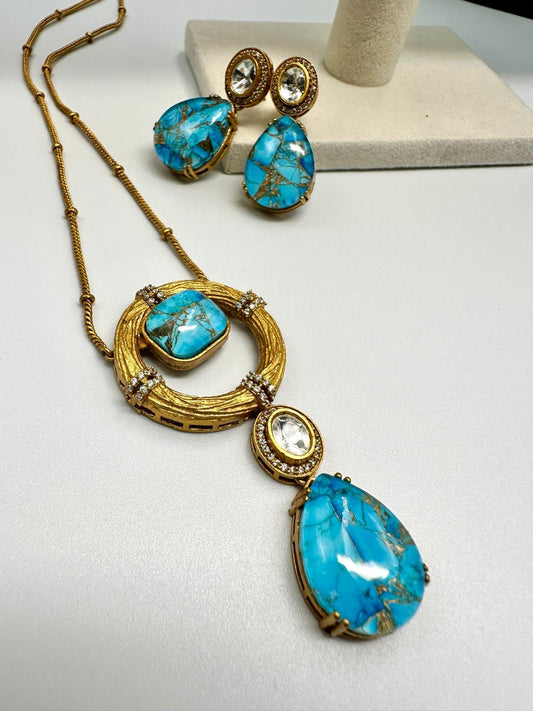 Luxury Multi Color Necklace Set | Gold-Plated Statement Jewelry with Earrings | Handmade Designer Stone Jewelry | Bridal & Party Necklace