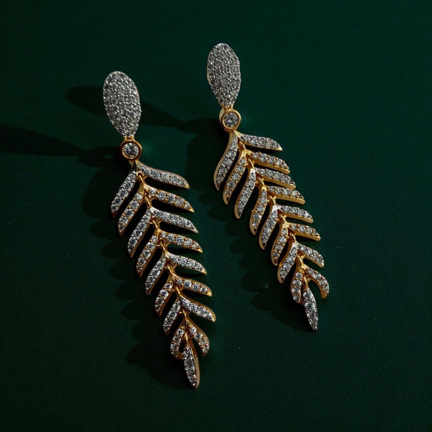 Bollywood Dangle Earrings, Gold Finish CZ Stone, Indian Jewelry