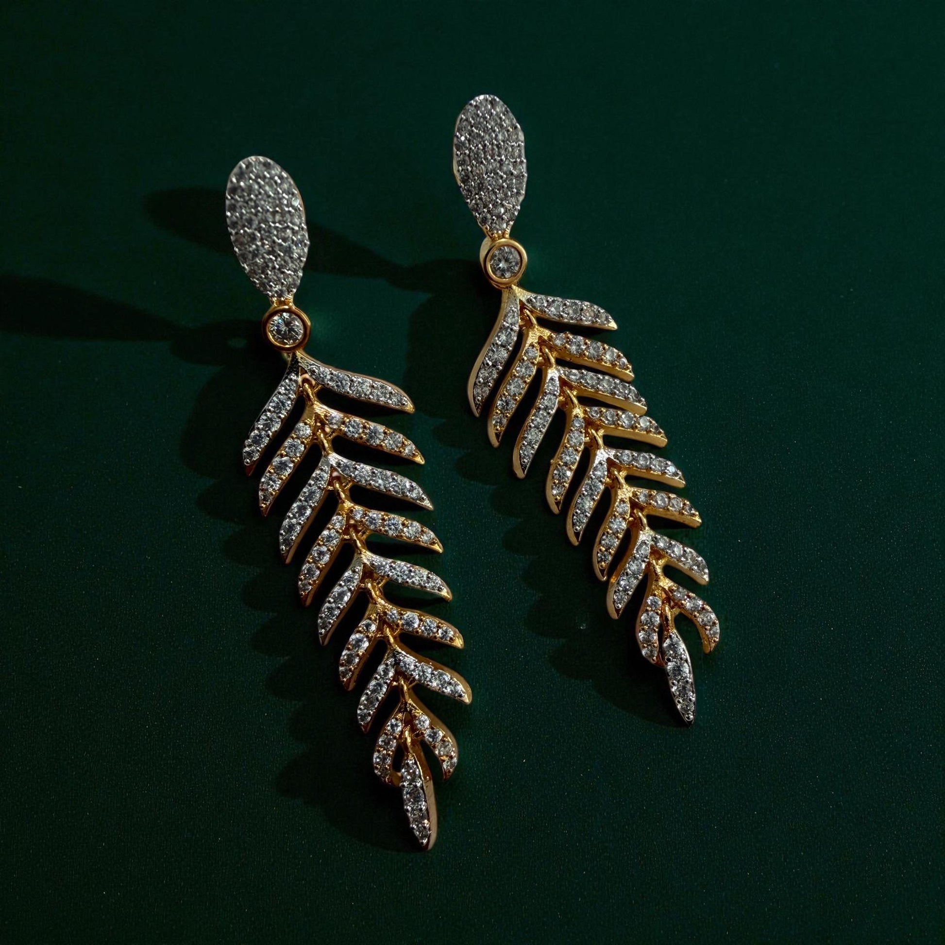 Bollywood Dangle Earrings, Gold Finish CZ Stone, Indian Jewelry