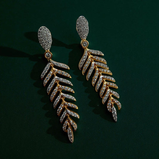 Bollywood Dangle Earrings, Gold Finish CZ Stone, Indian Jewelry