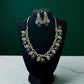 Emerald Green ad Cz Necklace earrings Set | Silver rhodium finish Bridal Jewelry with Earrings | Leaf Design Statement | Wedding,Gift.