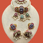 Multicolor Kundan Pearl Bridal Choker Set | Indian Wedding Jewelry with Maang Tikka & Jhumka Earrings | Gold-Plated Polki Necklace Set