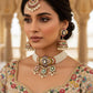 Multicolor Kundan Pearl Bridal Choker Set | Indian Wedding Jewelry with Maang Tikka & Jhumka Earrings | Gold-Plated Polki Necklace Set