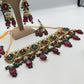 Exquisite Red and Green Kundan Necklace Set with Earrings - Traditional Indian Bridal Jewelry
