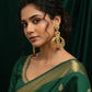 Gold Kundan Jhumka Earrings with CZ & Red Bead