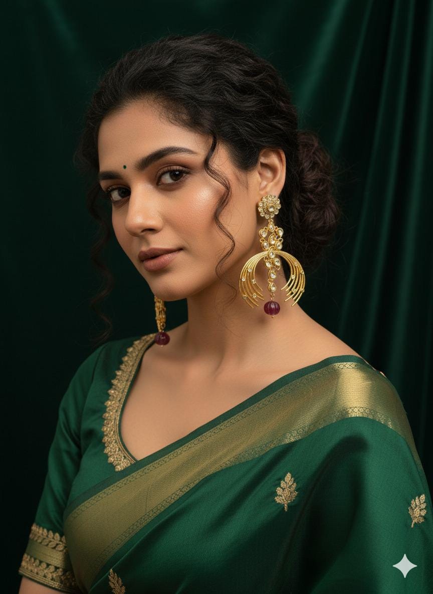 Gold Kundan Jhumka Earrings with CZ & Red Bead