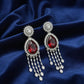 Luxury Ad Ruby Red Dangle Earrings with Sparkling Diamond Accents.