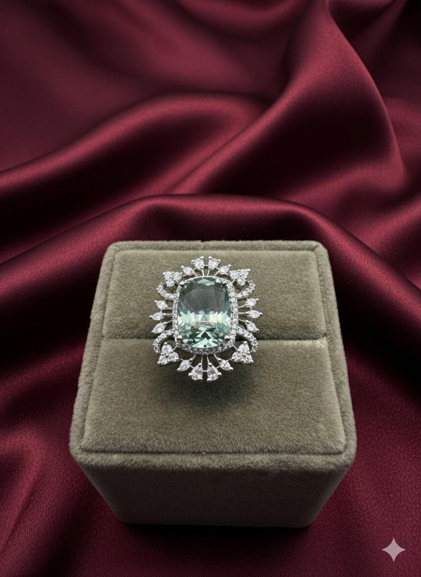 Vintage Style Aquamarine Ring – Silver Adjustable Cocktail Ring
