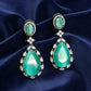 Teal Cz/Ad stone Earrings India | Diamond Accents | Elegant Evening Wear