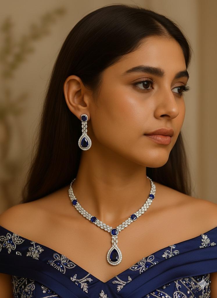 Sapphire Dream Necklace & Earrings Set | Luxury Diamond Accents