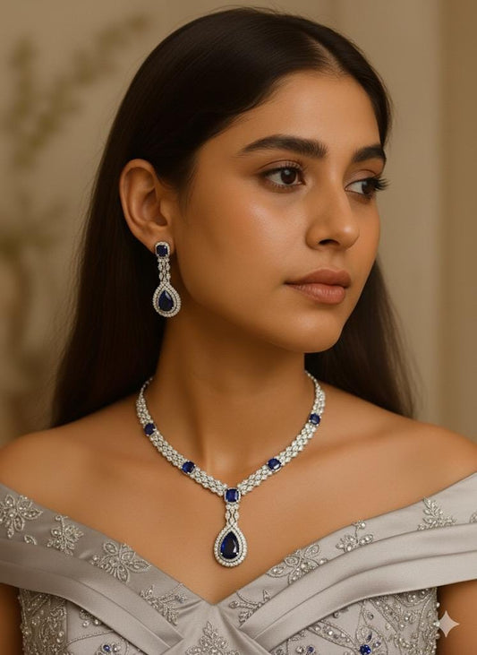 Sapphire Dream Necklace & Earrings Set | Luxury Diamond Accents