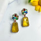 Bollywood Citrine Statement Earrings – Multicolor Gemstone Flower, Ethnic Jewelry